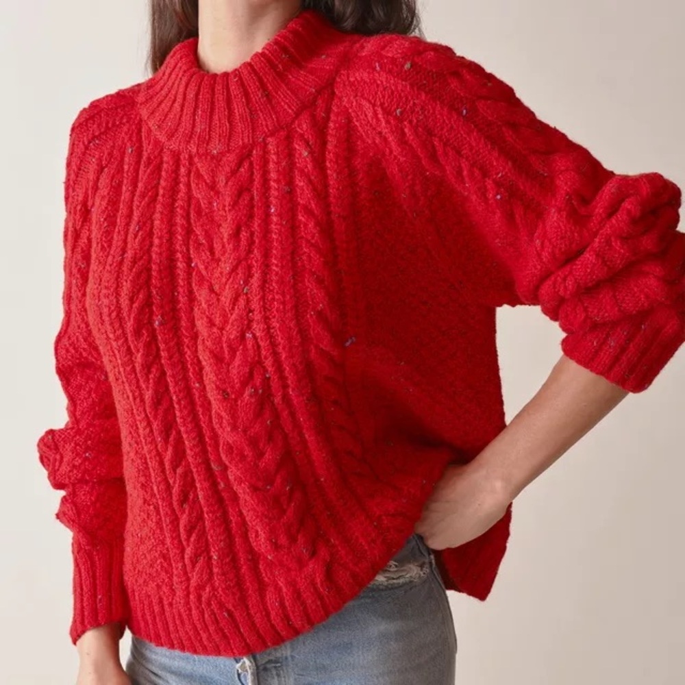 Doen red Serena cable knit sweater never worn. Size small